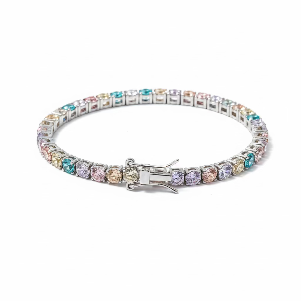 Bracciale Tennis in Argento 925 Rainbow con Zirconi Multicolor da 3mm