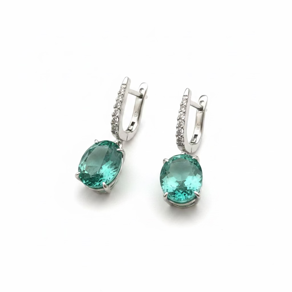 Orecchini Pendenti in Argento 925 con Cristallo Ovale Color Tormalina Paraiba – 23.65×8.72 mm