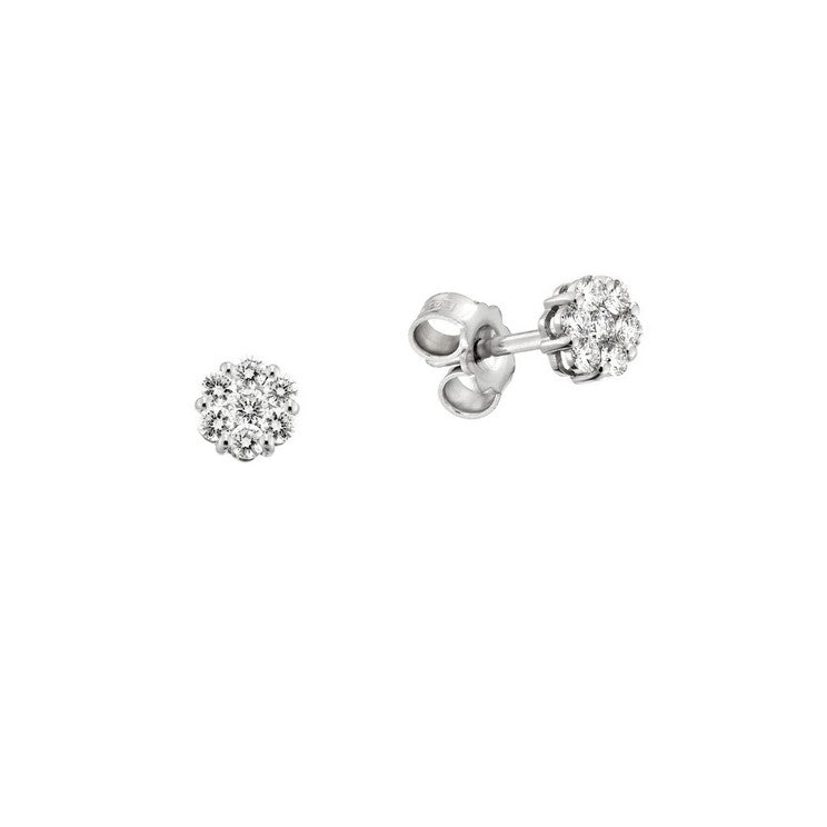Orecchini a Lobo Fiore in Argento 925 con Zirconi – 5 mm
