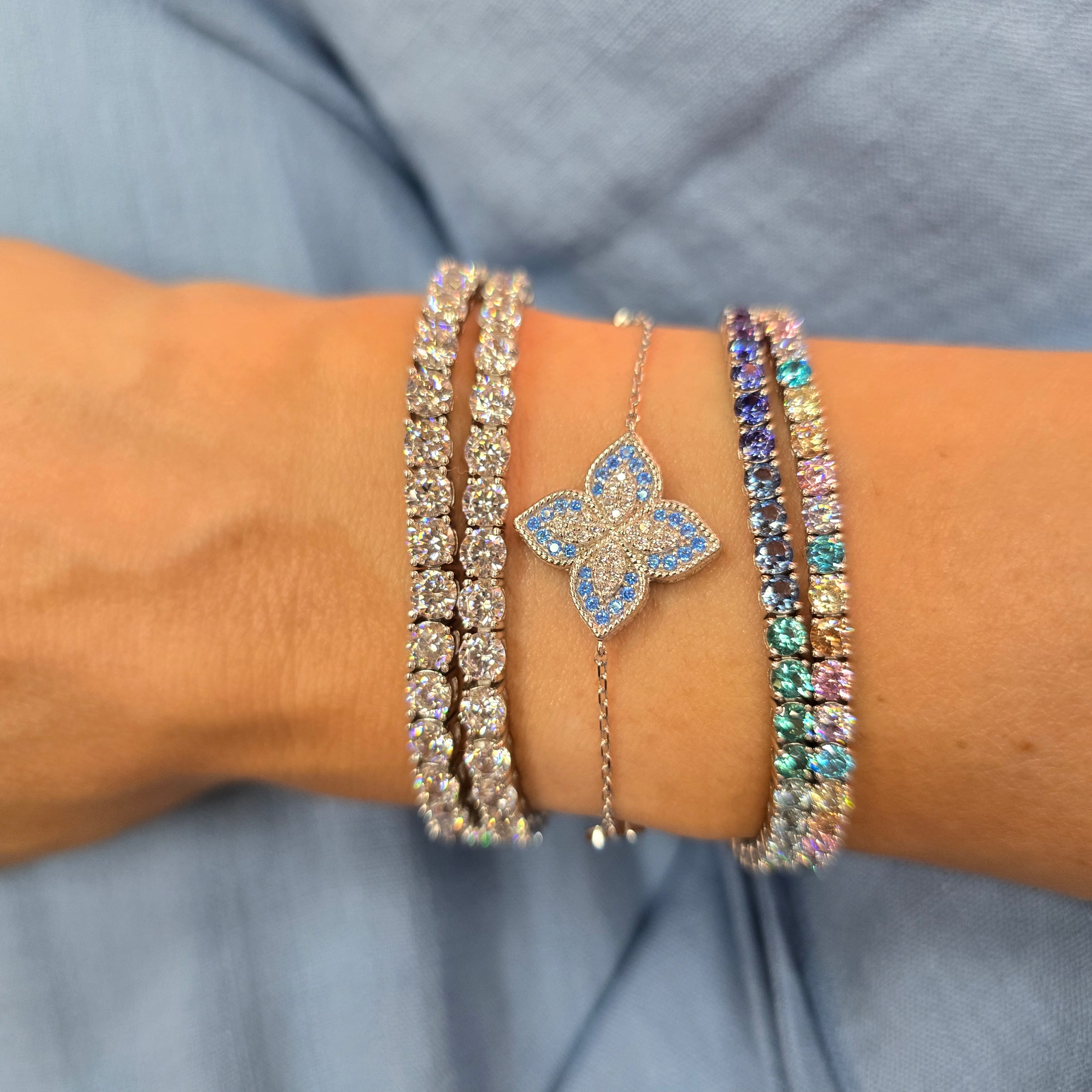 Bracciale Tennis in Argento 925 Rainbow con Zirconi Multicolor da 3mm