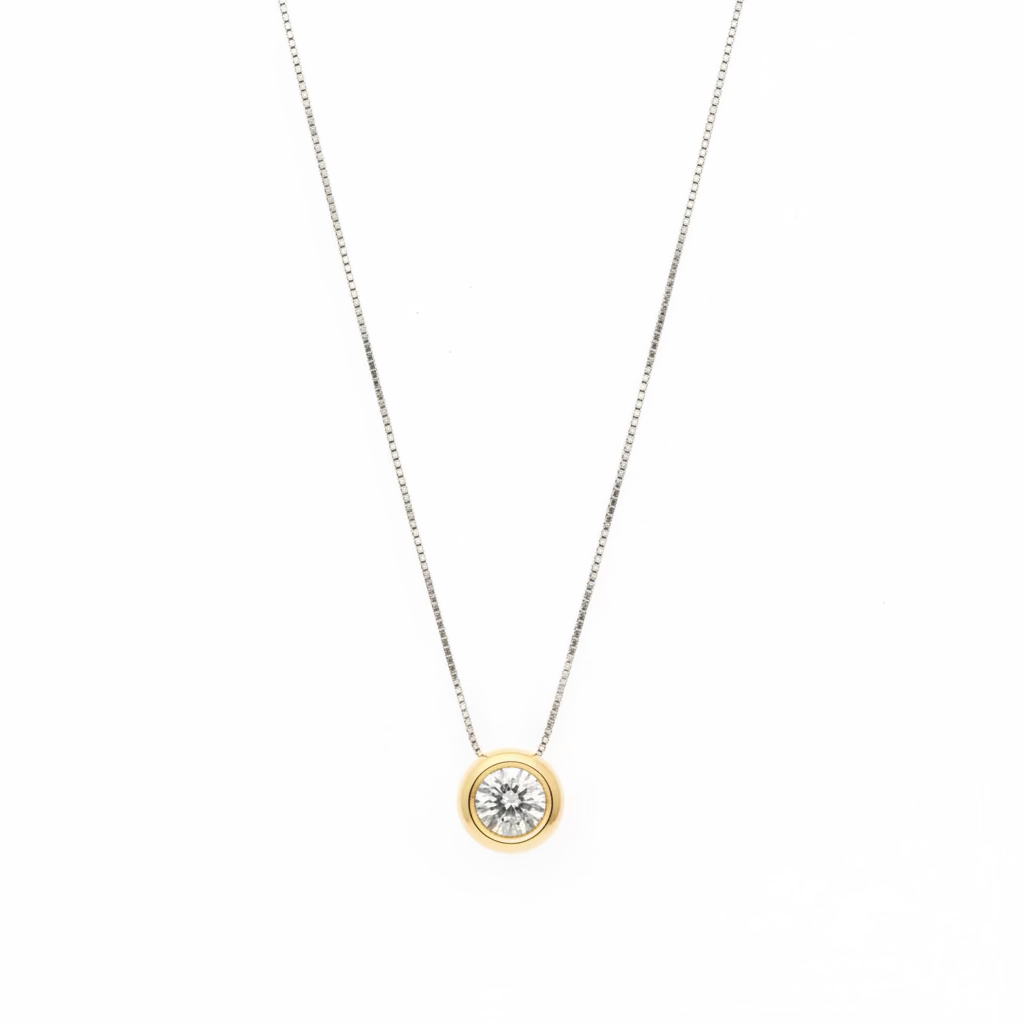 Collana  Punto Luce Bicolore in Argento 925 e Oro con Zircone