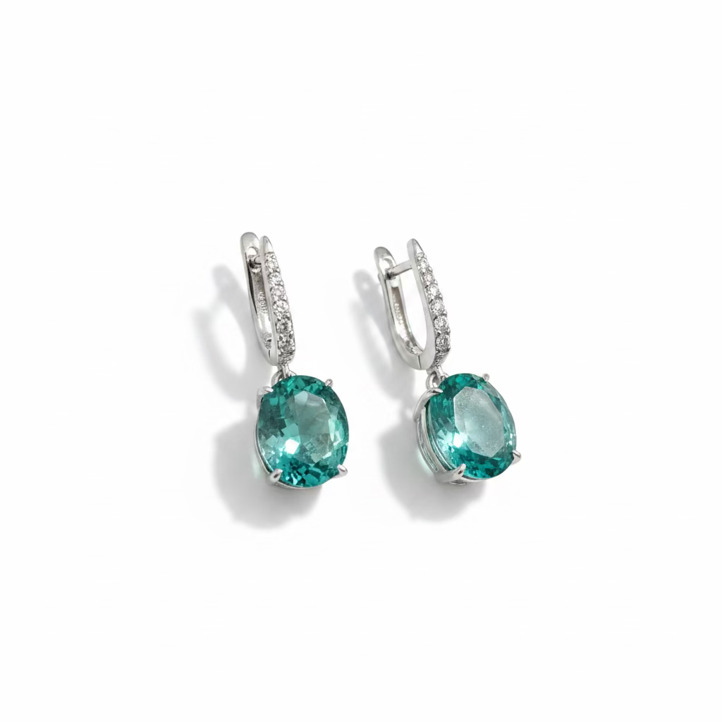 Orecchini Pendenti in Argento 925 con Cristallo Ovale Color Tormalina Paraiba – 23.65×8.72 mm