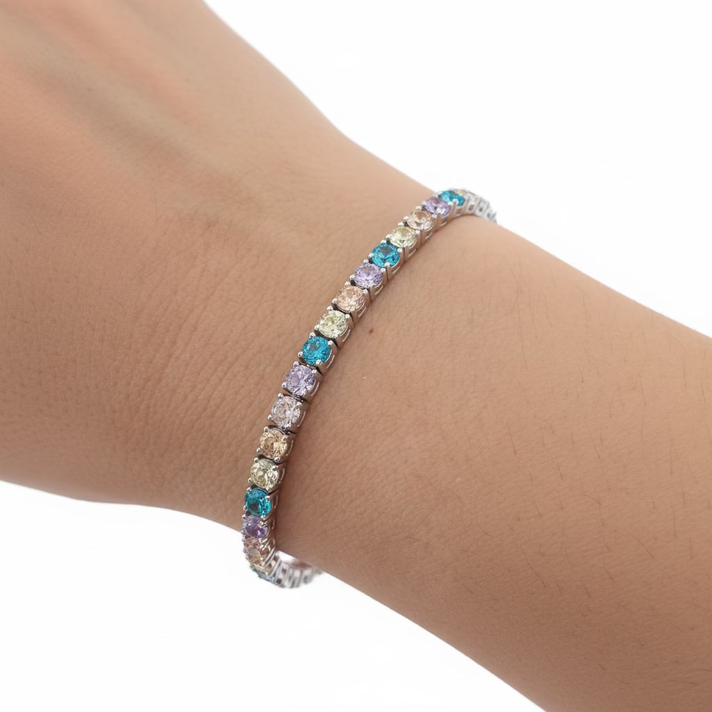 Bracciale Tennis in Argento 925 Rainbow con Zirconi Multicolor da 3mm