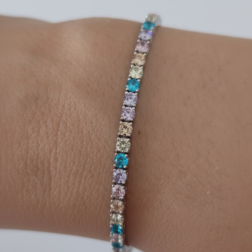 Bracciale Tennis in Argento 925 Rainbow con Zirconi Multicolor da 3mm