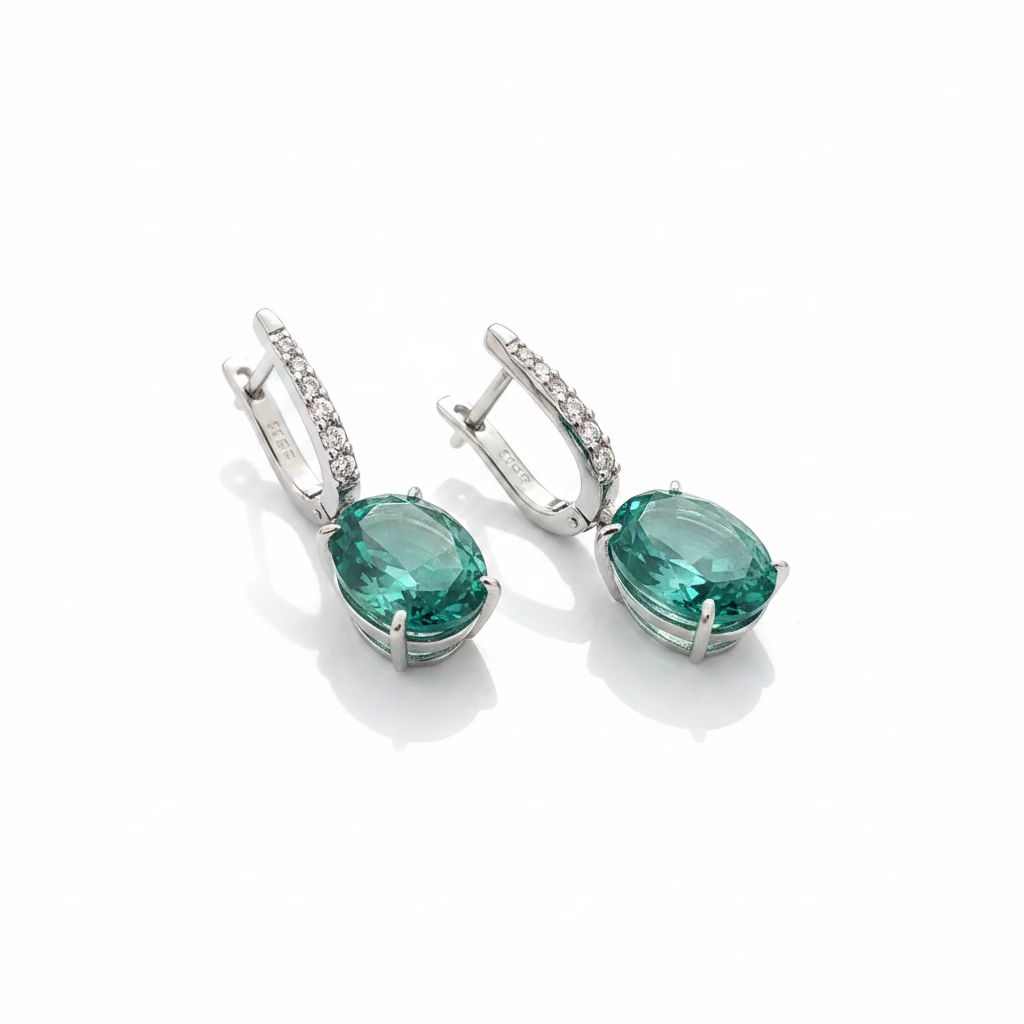 Orecchini Pendenti in Argento 925 con Cristallo Ovale Color Tormalina Paraiba – 23.65×8.72 mm