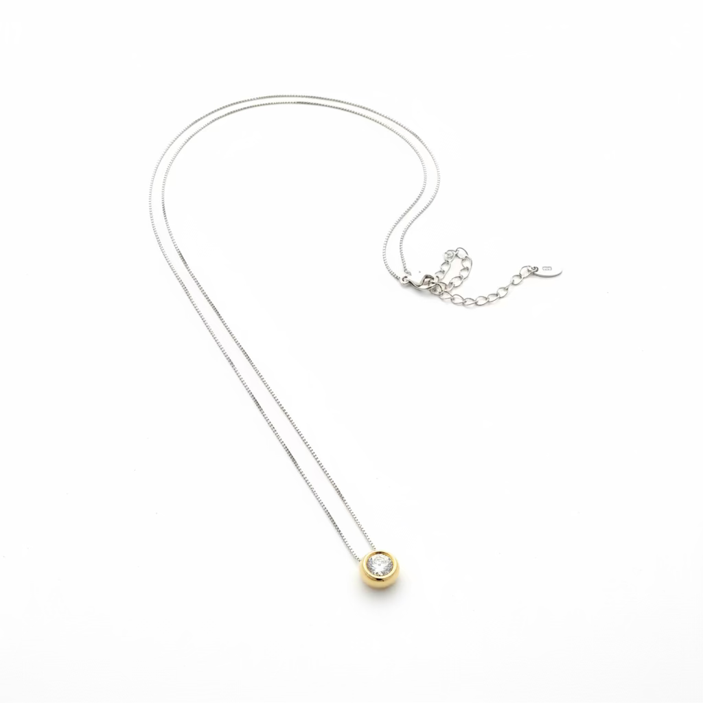 Collana  Punto Luce Bicolore in Argento 925 e Oro con Zircone