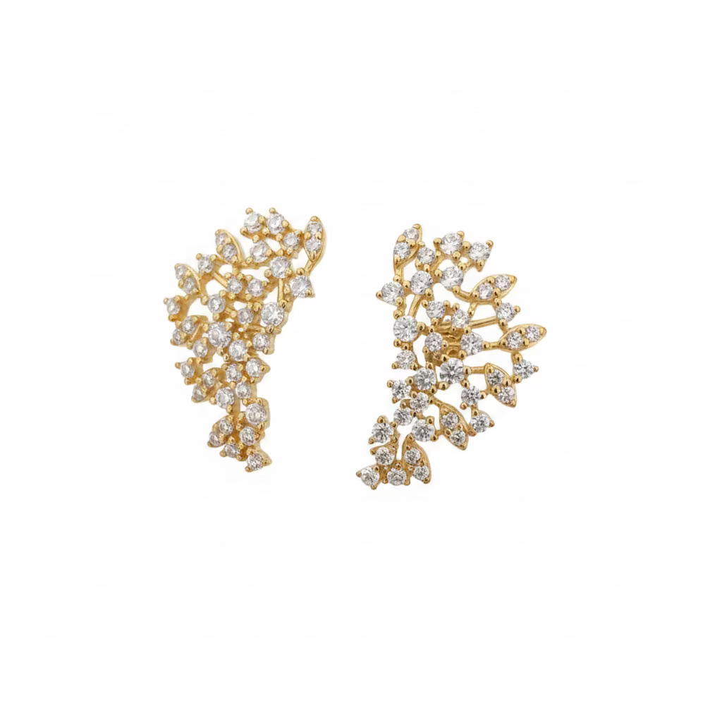 Orecchini a Lobo "Wings" in Argento 925 Placcato Oro con Zirconi Bianchi – 20×12 mm