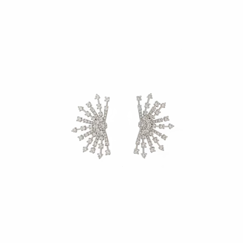 Orecchini a Lobo "Fireworks" in Argento con Zirconi Bianchi -27×16mm