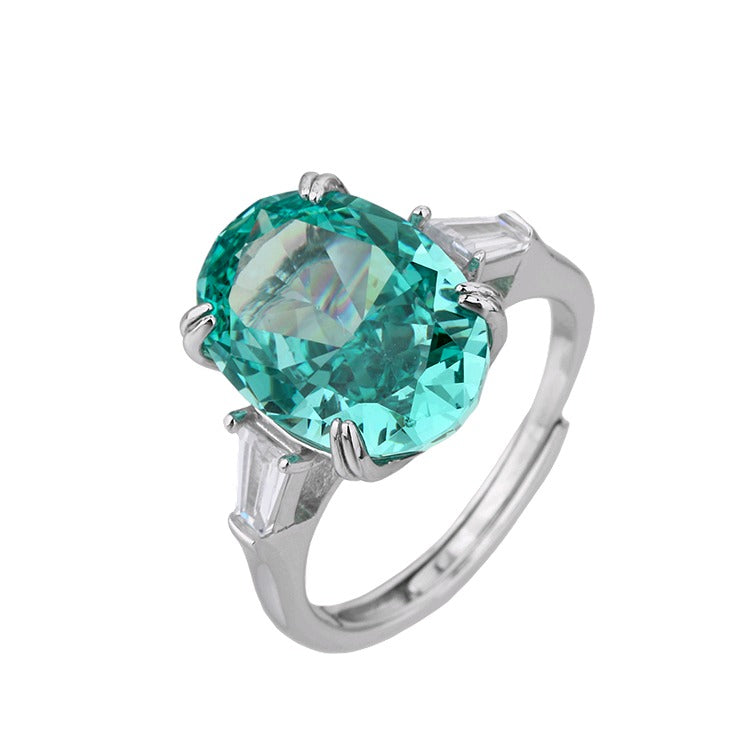 Anello in Argento 925 con Pietra Paraiba Oval di Grandi Dimensioni (10x14mm), Regolabile