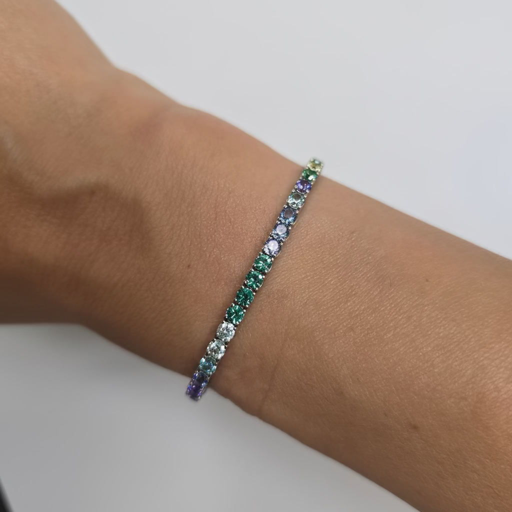 Bracciale Tennis in Argento 925 Rainbow con Zirconi Multicolor da 3mm