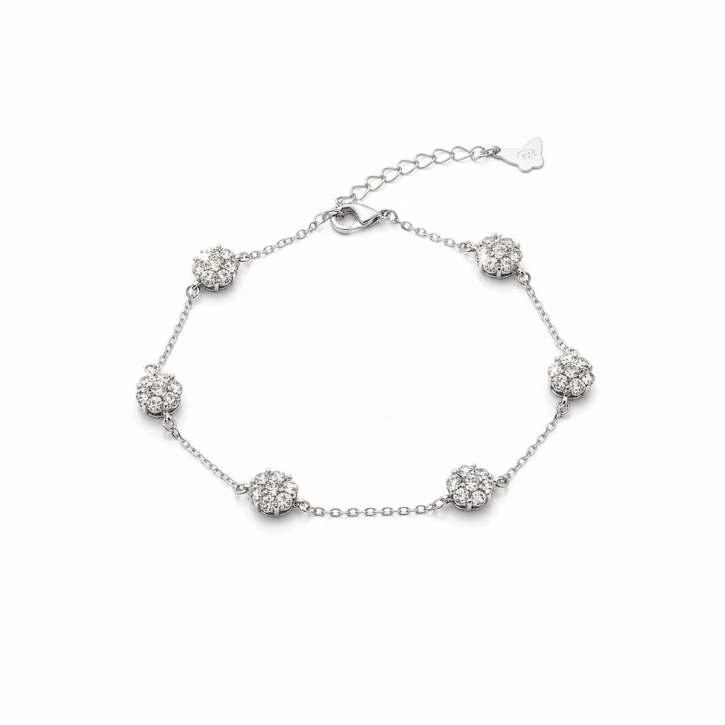 Bracciale 5 Fiori di Luce in Argento 925 e Zirconi Bianchi