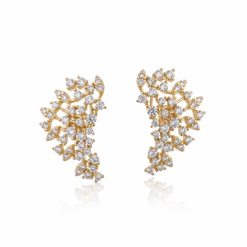 Orecchini a Lobo "Wings" in Argento 925 Placcato Oro con Zirconi Bianchi – 20×12 mm